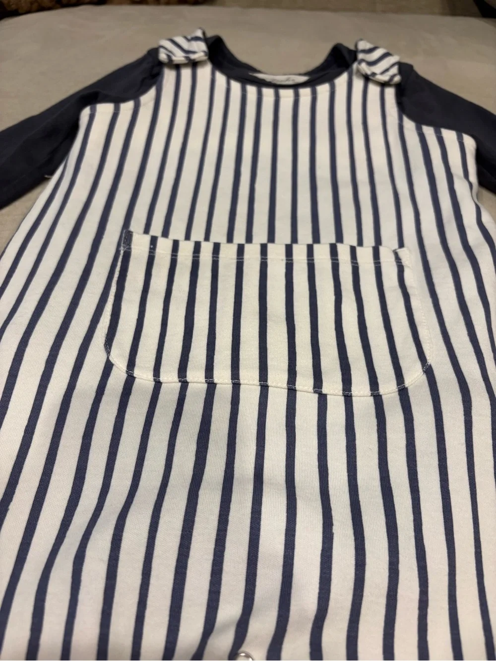 Pehr Stripes Away Ink Blue Gray Overall with Ink Pocket Bodysuit 12-18